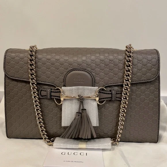 GUCCI 449635 Microguccissima Medium Emily Chain Shoulder Bag Grey - Picture 1 of 12